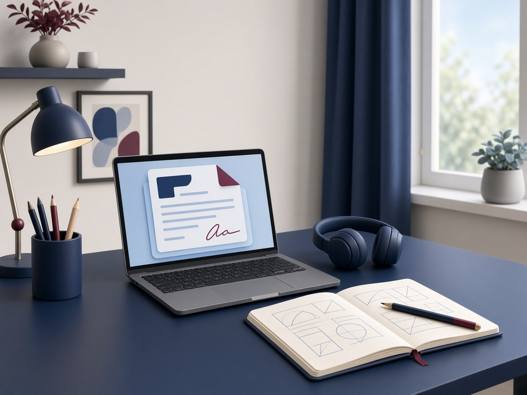 Illustration: A home desk with a laptop showing a signed contract